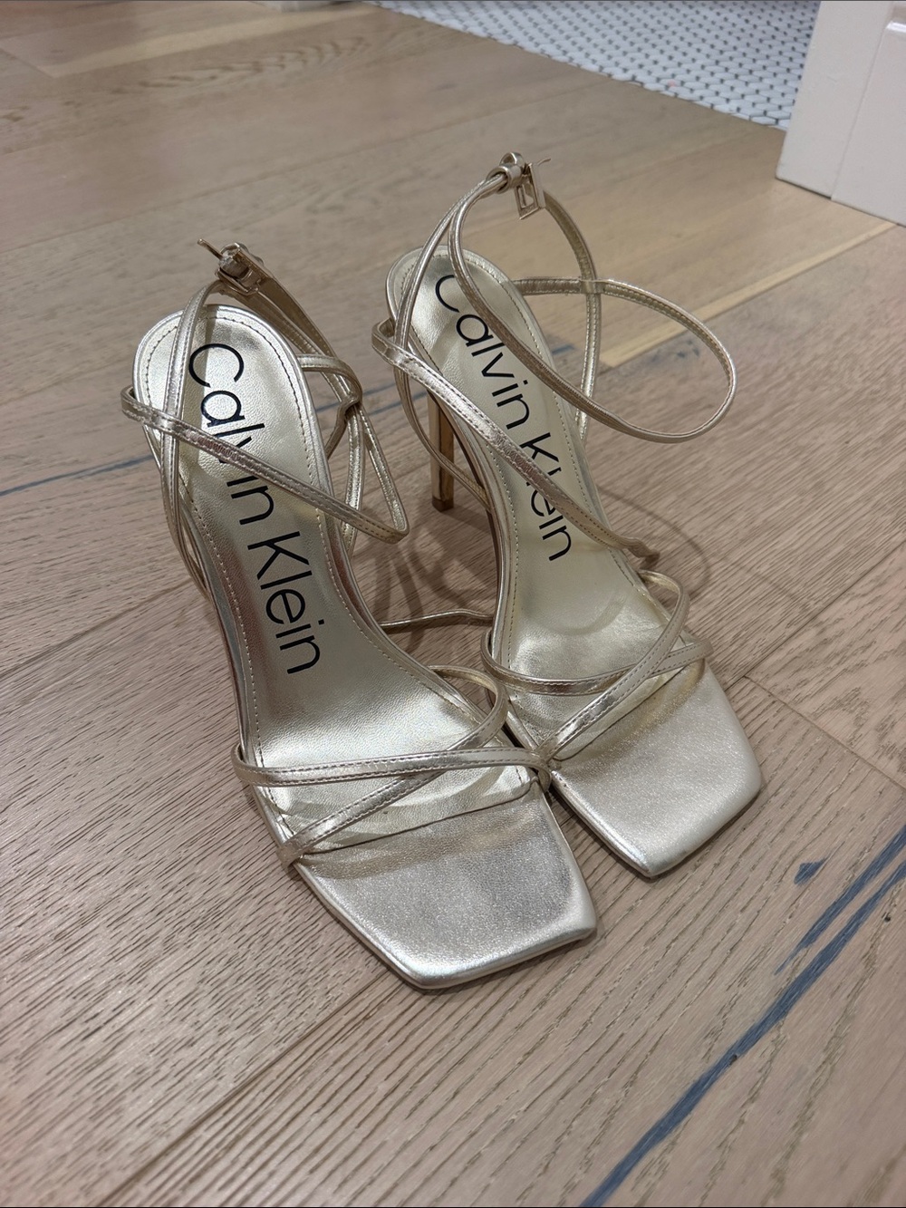 Calvin Klein Metallic Gold Strappy High Heel Sandals
